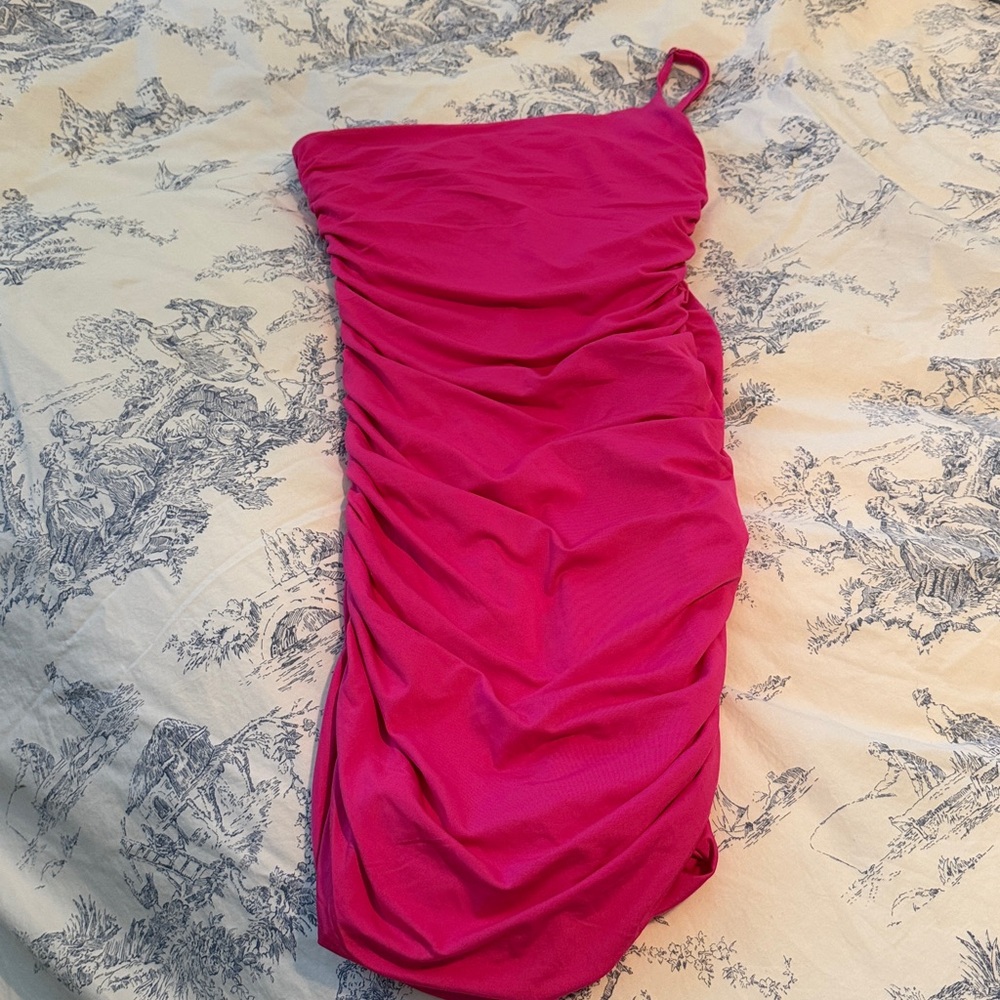 Hello Molly Fuchsia One-Shoulder Dress - Size Small -4
